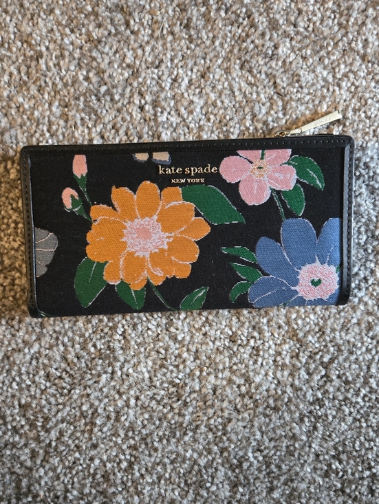 kate spade Accessories - kate spade Black Floral Zip Card Holder with Orange, Blue and Pink Flowers